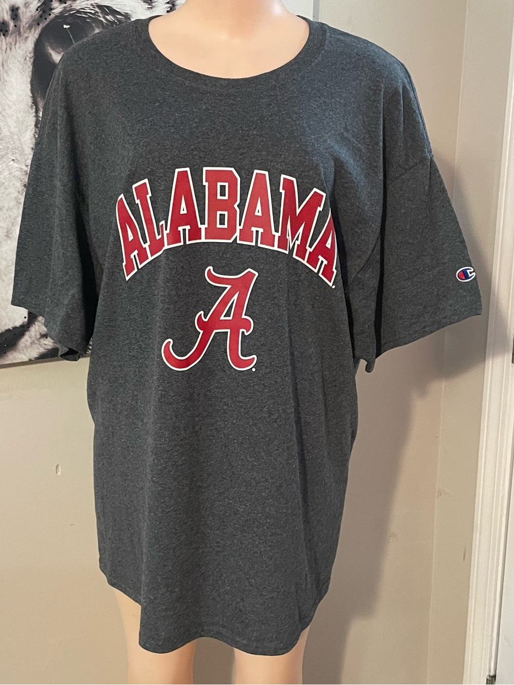 Champion Alabama Script Logo T-Shirt - Dark Gray/Red top men’s xL football